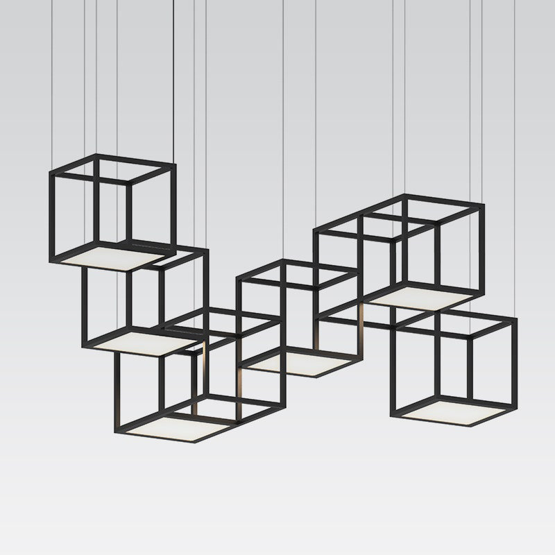 Cubix Sculptural LED Black Aluminum Chandelier - 36.5" Length