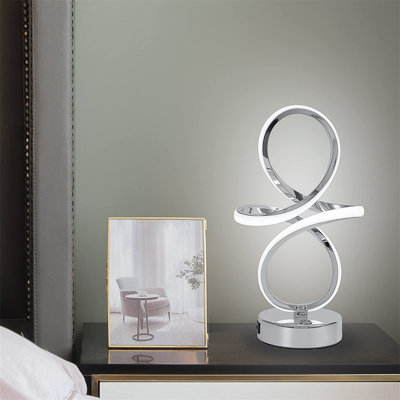 LED Table Lamp Dimmable Touch Control Table Lamp Silver Curved LED USB Charge Bedside Lamp For Bedroom Office Living Room Creative Modern Home Decor Table Light