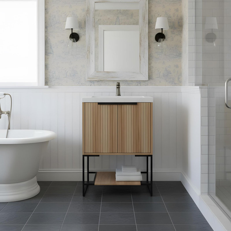 Meuble-lavabo moderne autoportant de 24 po avec lavabo en résine