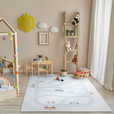  Modern Playful Roads Light Gray Rug