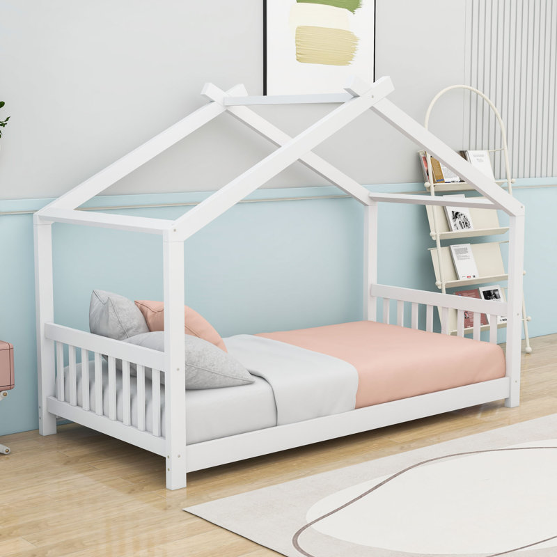 Twin House-Shaped Platform Bed With Slats, White