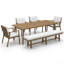Ensemble de salle à manger d'extérieur 6 pièces antirouille, table 8 personnes en aluminium avec 4 chaises et banc 3 places sans dossier, ensemble de mobilier de jardin avec coussins pour pelouse, terrasse, jardin, brun
