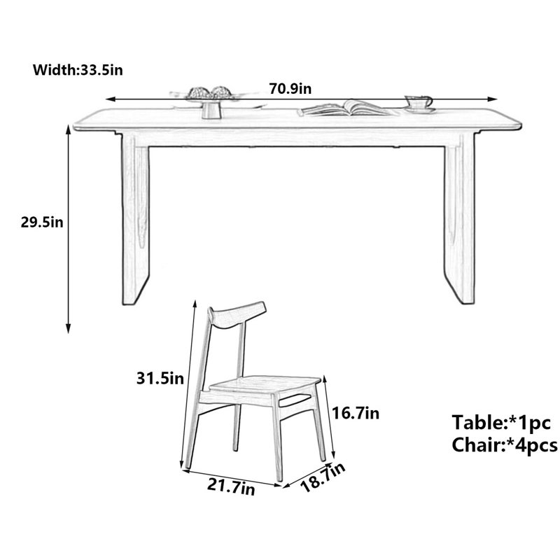 Table de salle à manger Nordic, 5, H 29,5 po x L 70,9 po x l 33,5 po