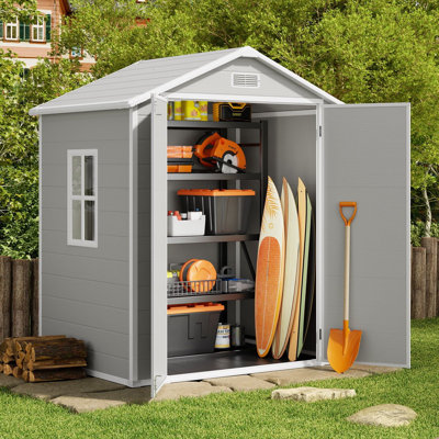 6' x 4' Resin Outdoor Storage Shed with Lockable Door & Air Vent, Garden/Backyard/Pool Tool Shed -  iYofe, ORG9-GIGOROS002GY-Shed