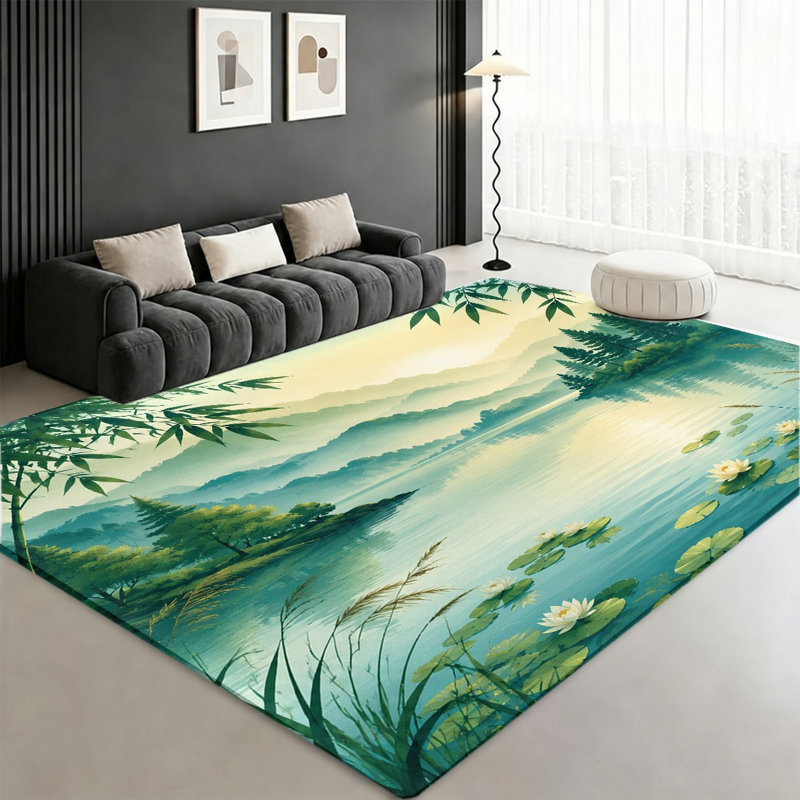 Tapis Serene Mountain Lake Water Lily, Rectangle 9 pi 10 po x 6 pi 7 po (300 x 200 cm)
