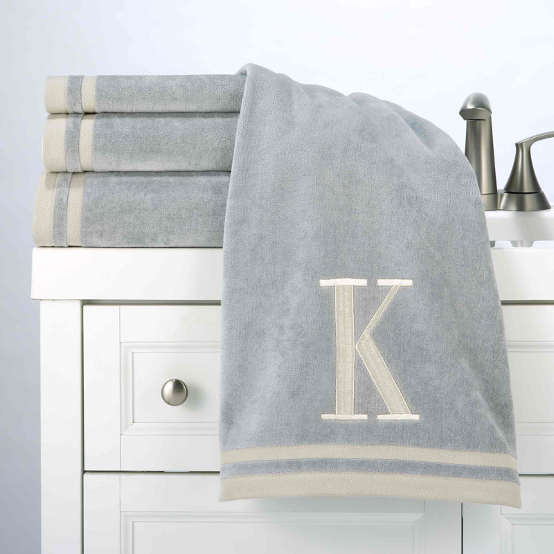 GRY/IVR Monogram Towel Set, Gray, 5 Piece Towel Set