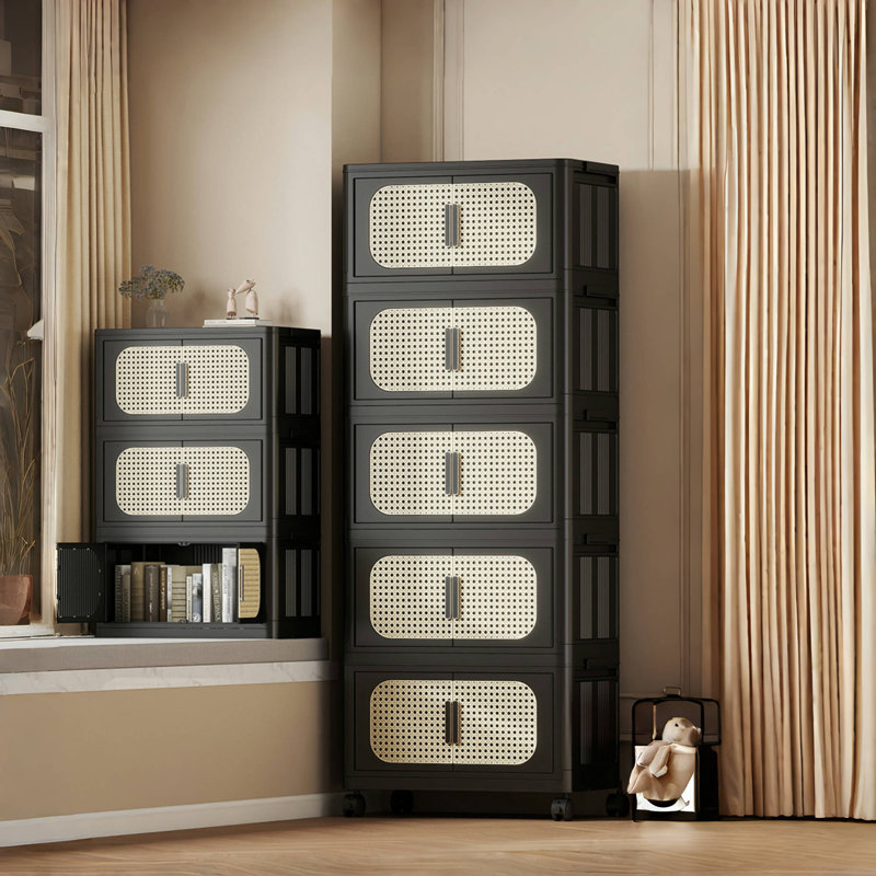 Armoire de rangement latérale large et pliante, Noir