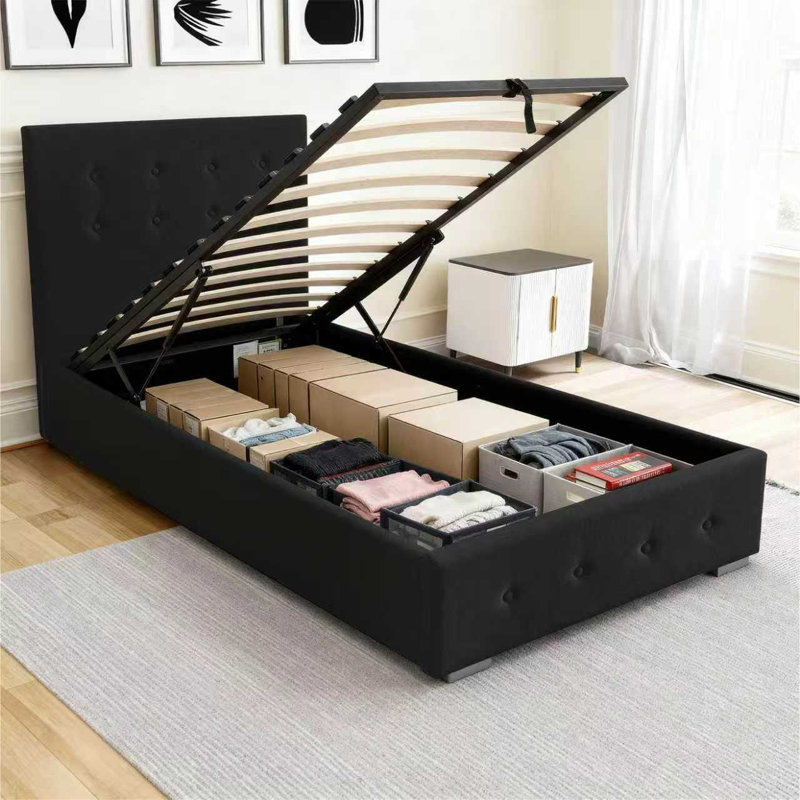 Delvin Upholstered Ottoman Storage Bed, Single (3'), Black