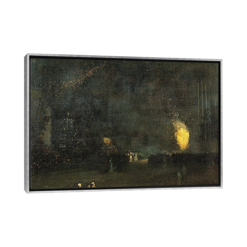 Nocturne noir et or - La roue du feu - reproduction d'art murale - toile encadrée, 18 po x 26 po, Toile avec cadre, Argent