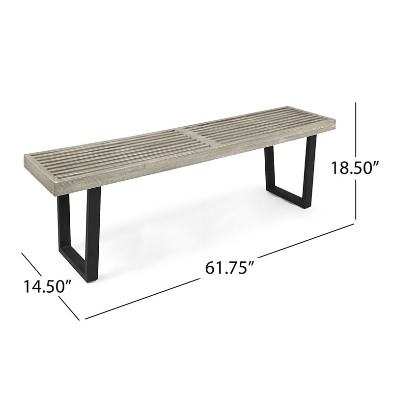 Banc d'extérieur en métal / bois massif, Noir, noir, noir, noir, Gris