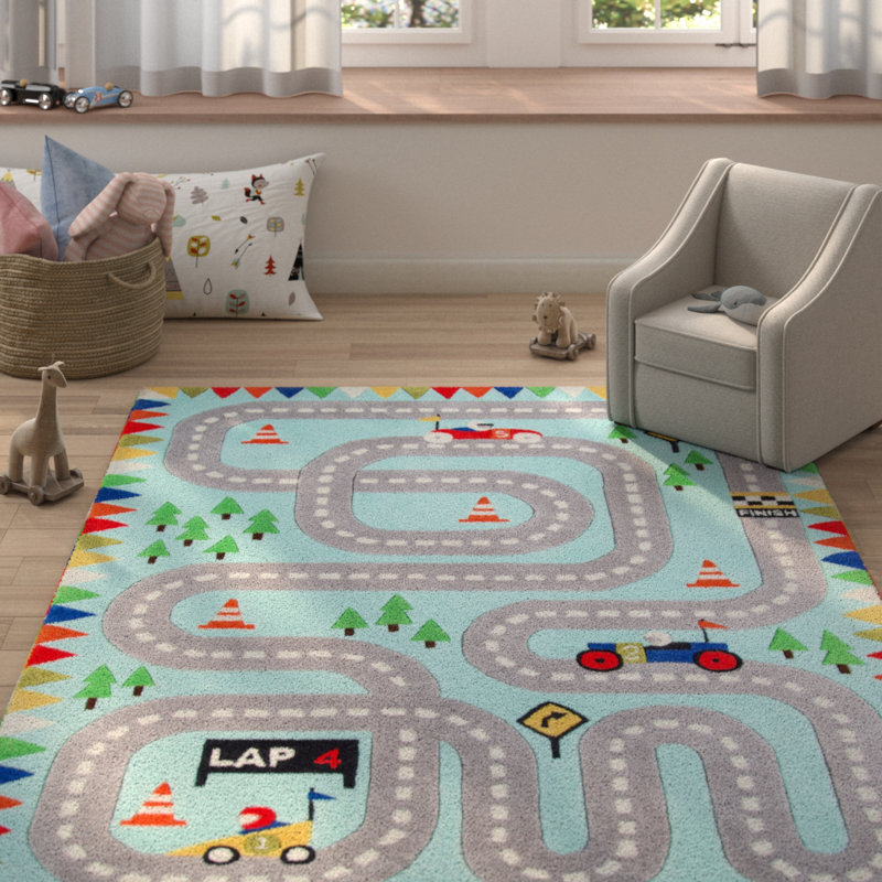Tapis bleu touffeté à la main Gandara, Rectangle 4 pi x 6 pi
