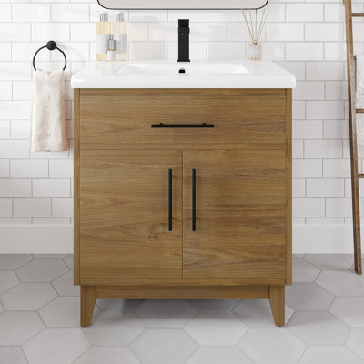 Burtch 30"W X 19"D Oak Bathroom Vanity With White Countertop And Integrated Sink