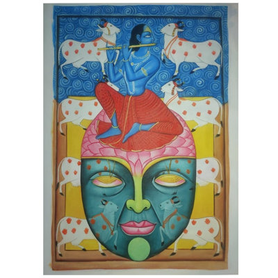 Peinture de Krishna à cannelure assise | Par Jagriti Bhardwaj