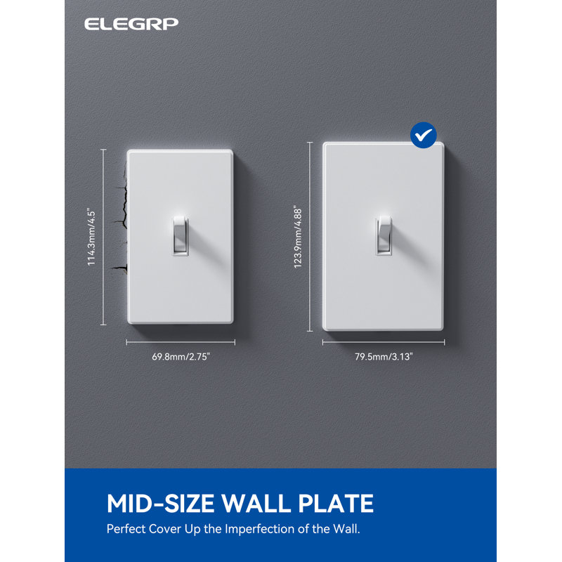 White 1-Gang Screwless Toggle Light Switch Wall Plate Set