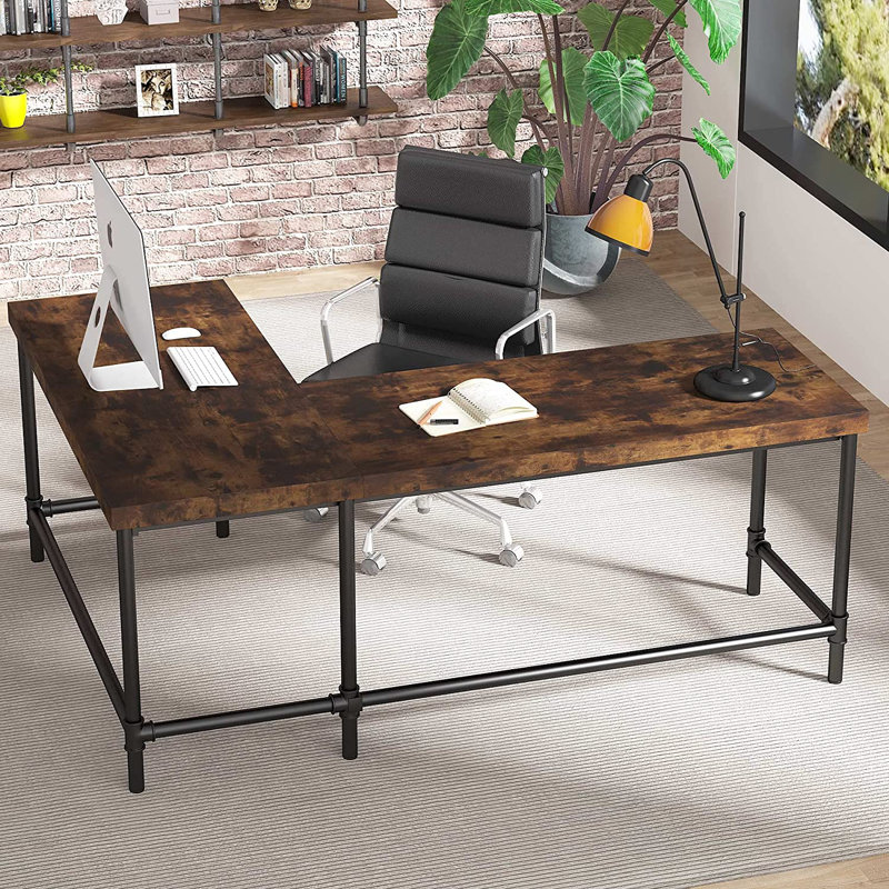 Arnisha L-Shaped Metal Base Computer Desk