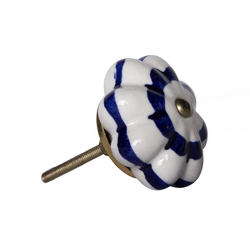Hand-Painted White and Blue Ceramic Floral Knob Set
