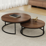 Carbon Steel Nesting Coffee Tables Set - Round Extendable Design with Durable Panel for Living Rooms