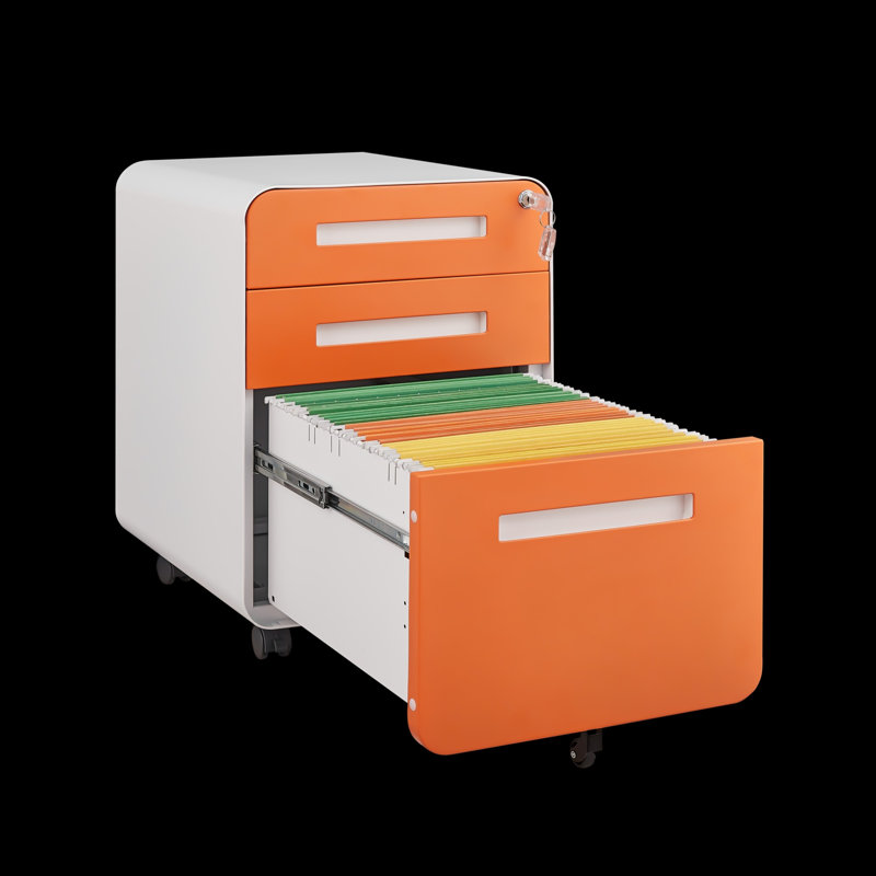 Classeur mobile avec 3 tiroirs, classeur pour la maison et le bureau, Orange