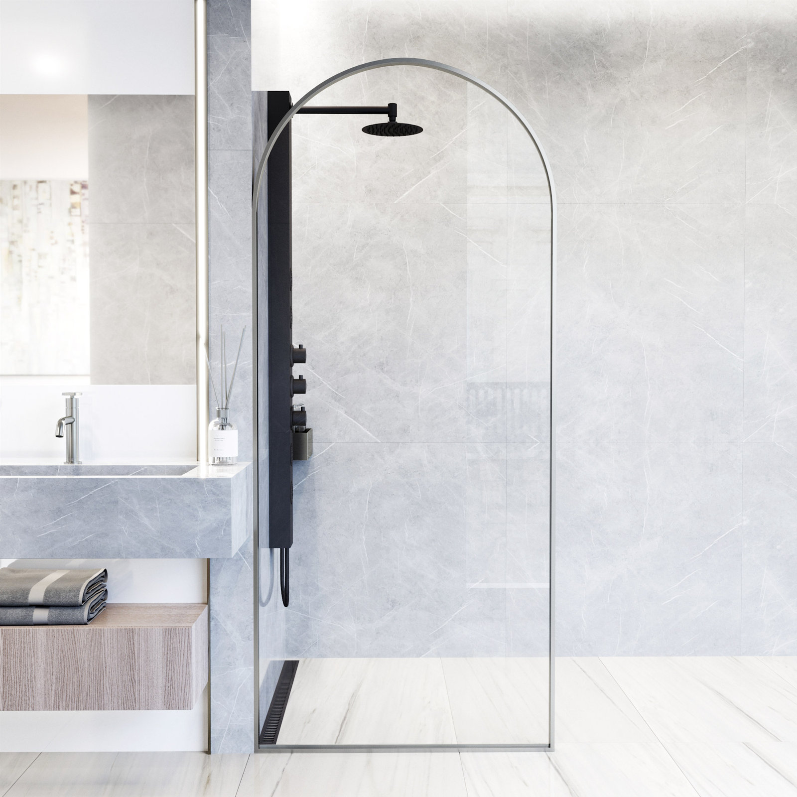 Arden Framed Fixed Shower Screen, Stainless Steel