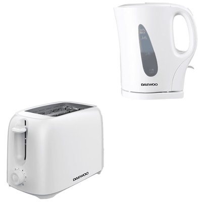 Essentials White Plastic Kettle & 2-Slice Toaster Set