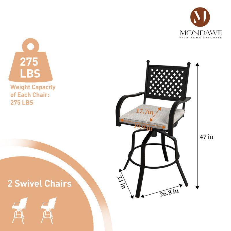 Tabouret de bar pivotant en aluminium pour patio