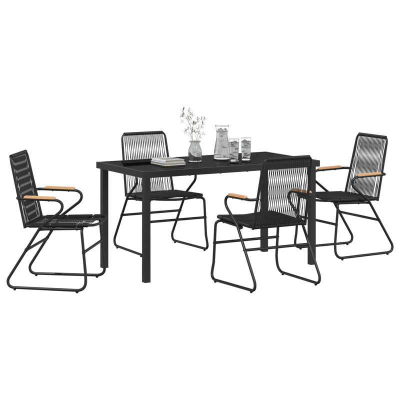 5 Piece Garden Dining Set Black PVC, 73cm H x 140cm W x 70cm D