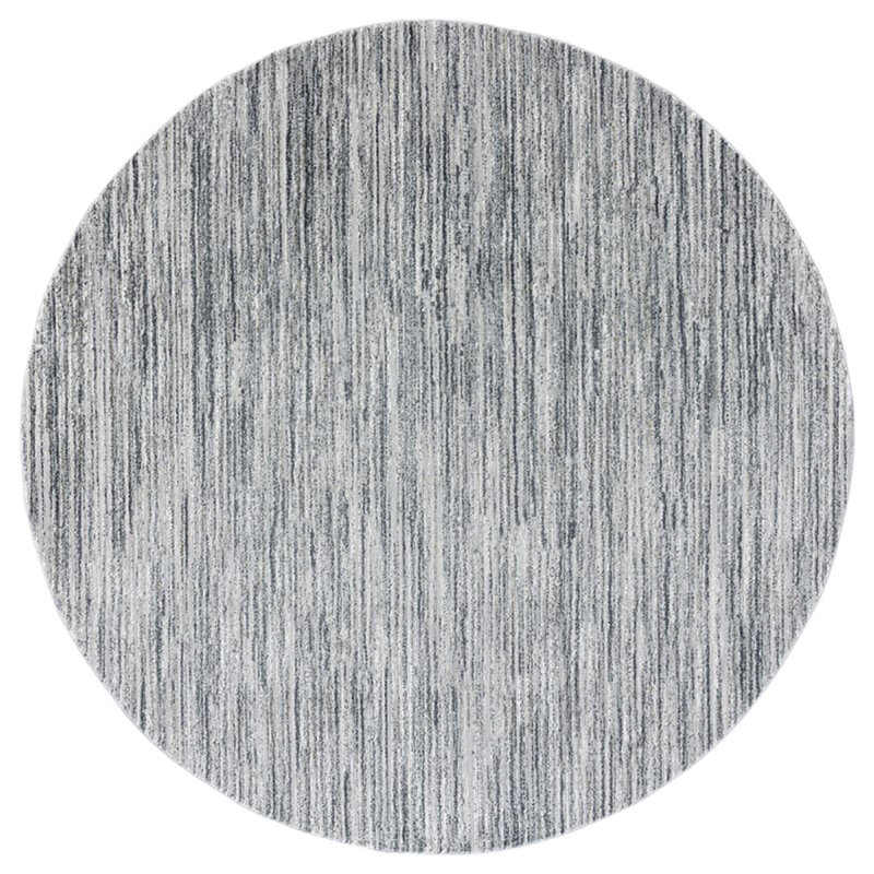 Tapis gris à rayures, Rond 7 pi 10 po