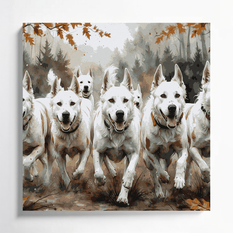Chiens, art mural sur toile gris Kuvasz, H 16 po x l 16 po