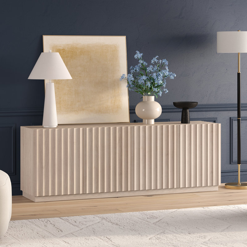 Marion Rectangular Fluted TV Stand for TV's up to 75" in Alder White, Alder White