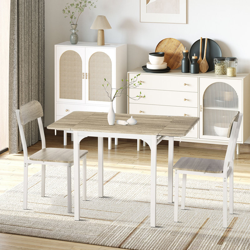 Table de salle à manger pliable Latitude Run® pour 2 personnes, table de cuisine à abattants avec 2 chaises pour appartements, studios, naturel