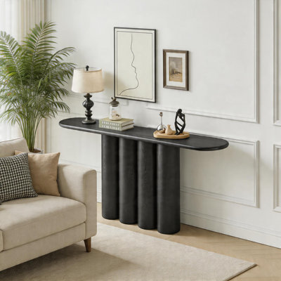 Console moderne de 66,93 po avec pieds cylindriques uniques, table d'entrée étroite pour le salon, le couloir, le vestibule et le bureau, finition noire