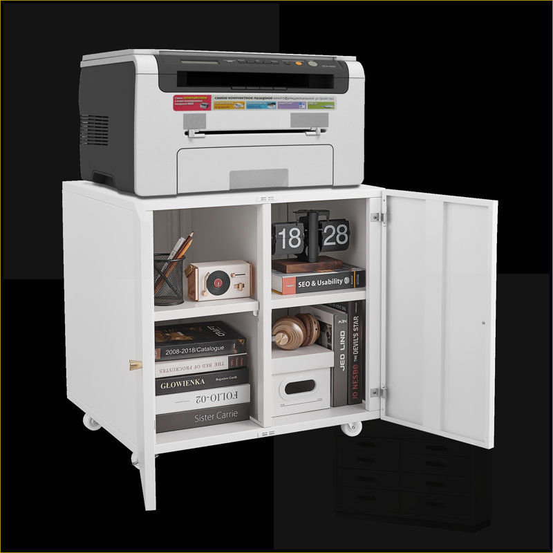 Armoires | Support mobile pour imprimante à documents avec roulettes, rangement réglable, pour dossiers de format lettre / légal / A4 | Moderne | Bureau