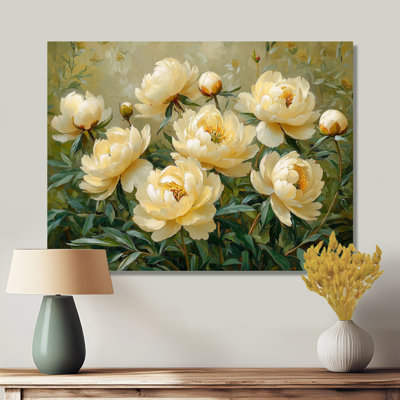 Pivoines d'été dans le jardin d'herbes II - reproduction d'art traditionnelle en métal, pivoines, décoration murale en métal