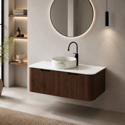 Meuble-lavabo simple mural 48 po avec comptoir en pierre artificielle et lavabo vasque en céramique 48 po