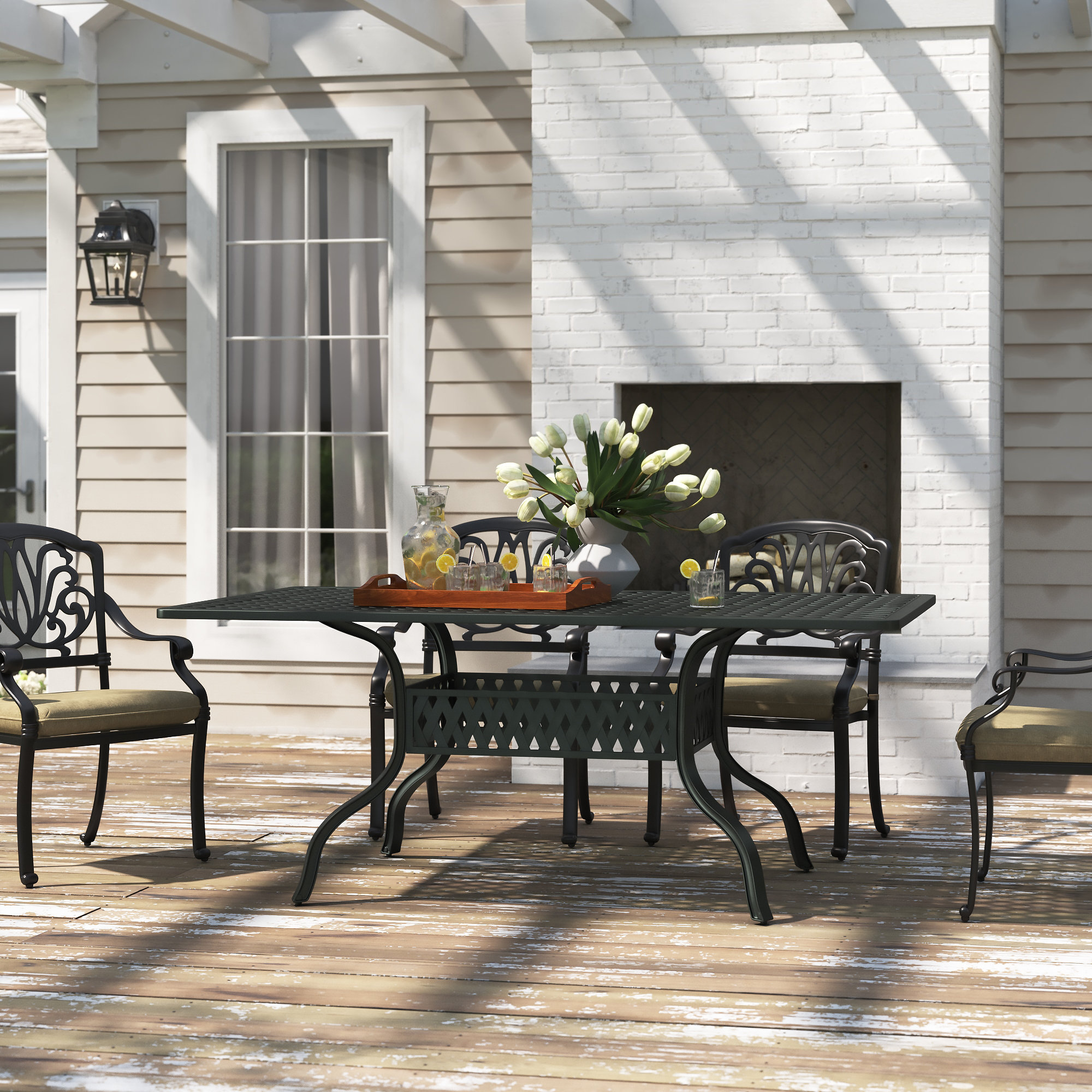 Hampton bay belcourt rectangular metal outdoor dining discount table