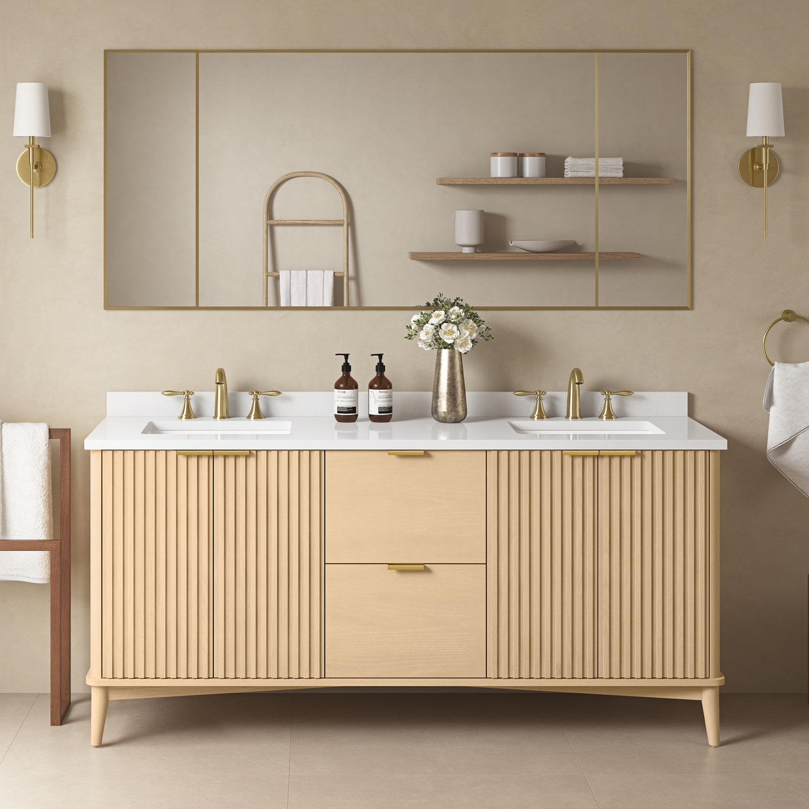 Trotta 72 in. Double Sink Bathroom Vanity, Rustic Ash