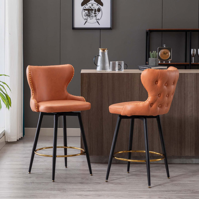 Tabouret de bar et de tabouret pivotant 25,5 po Mannulal, Orange, Tabouret de bar (siège d'une hauteur de 25,62 po)