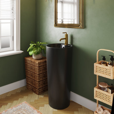 33" Tall Round Vitreous China Pedestal Bathroom Sink With Overflow and Pre-Drilled Hole