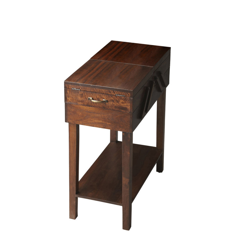 28" Dark Brown Solid Wood Rectangular End Table With Drawer And Shelf