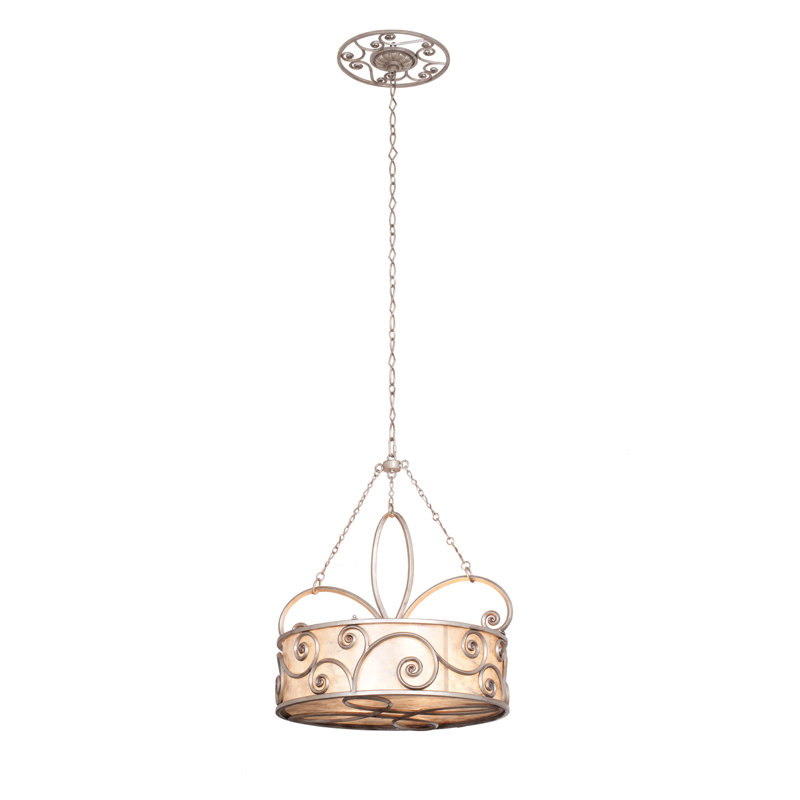 Luminaire suspendu 4 LT Windsor Kalco, Argent vieilli, Argent Mica