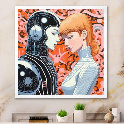 «Hot Robots in Love Retro Illustration I», reproduction sur toile