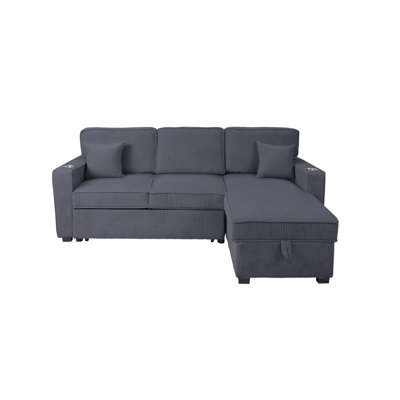 Canapé modulaire convertible avec méridienne réversible Foi, velours côtelé Foi