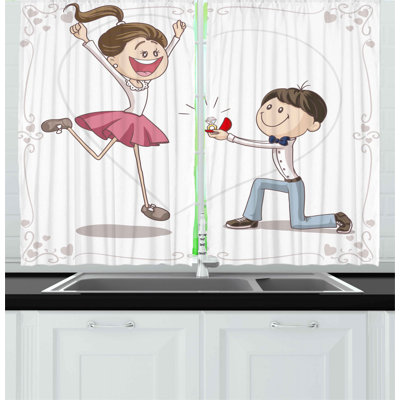 No Pattern and Not Solid Color Pointed Kitchen Curtain