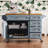 52'' Kitchen Island With Drop Leaf, Embossed Texture Kitchen Island On Wheels With Spice Rack, Towel Rack, 2 Doors And 5 Drawers, Kitchen Storage Cart With Adjustable Shelf For Kitchen, Blue Grey