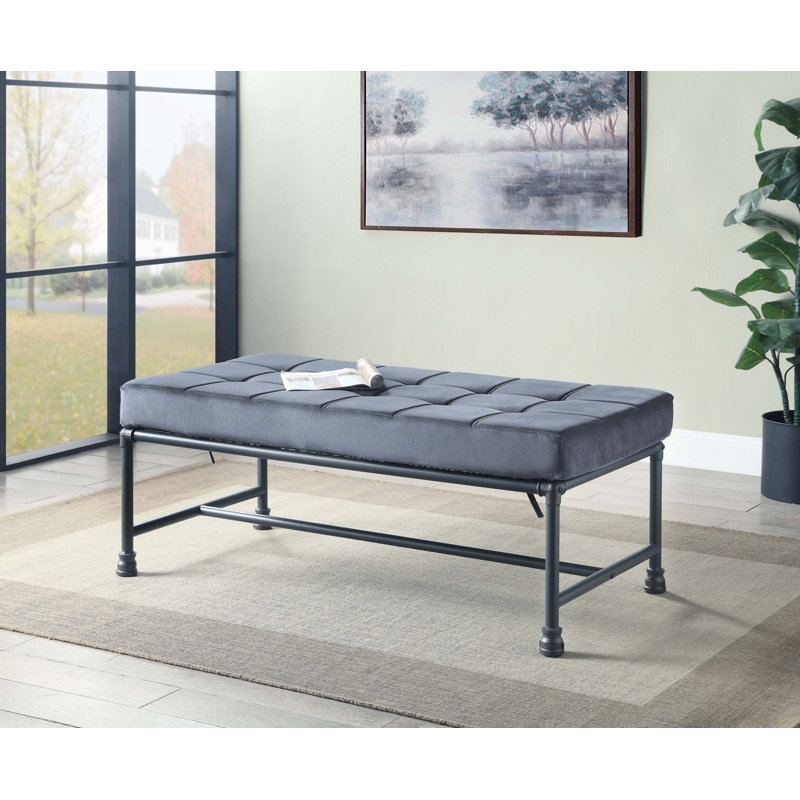 Banc en velours Brantley et finition gris sable