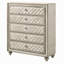 Commode haute Willa, 5 tiroirs, faux cristal, velours beige touffeté