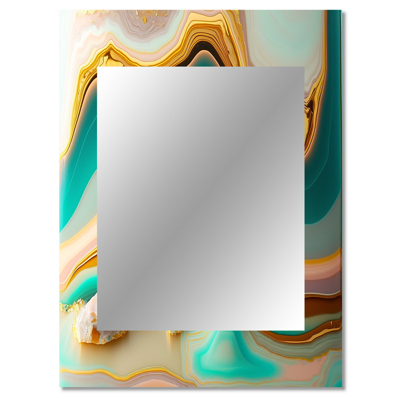 Art liquide, agate bleue, turquoise, agate I - miroir de formes abstraites, miroir mural moderne unique, impression d'art en métal