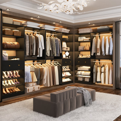 56.6'' - 120'' W Closet System with Wooden Drawers and Hanging Rods(Cut to Fit)