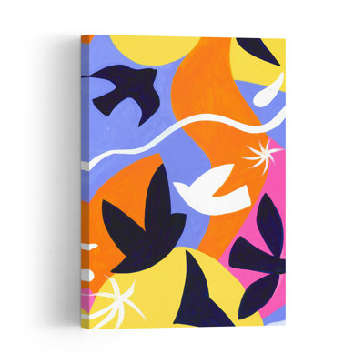 Birds Higher And Higher Abstract Colorful Minimalist Bird Nature Wall Art Print by Isabelle Brent - Wrapped Canvas Print