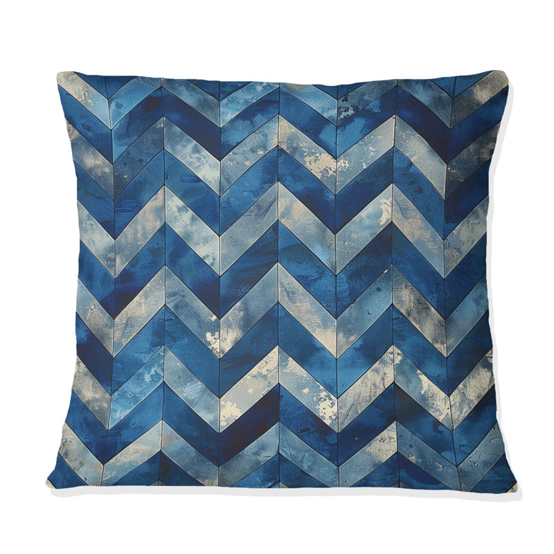 Motif à chevrons bleus I - Coussin moderne, H 16 po x l 16 po